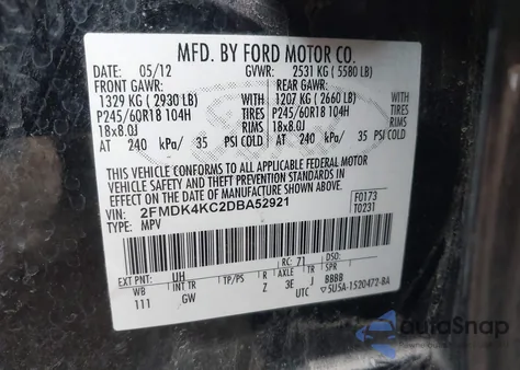 2013 Ford Edge Limited из США, поврежденный, VIN 2FMDK4KC2DBA52921